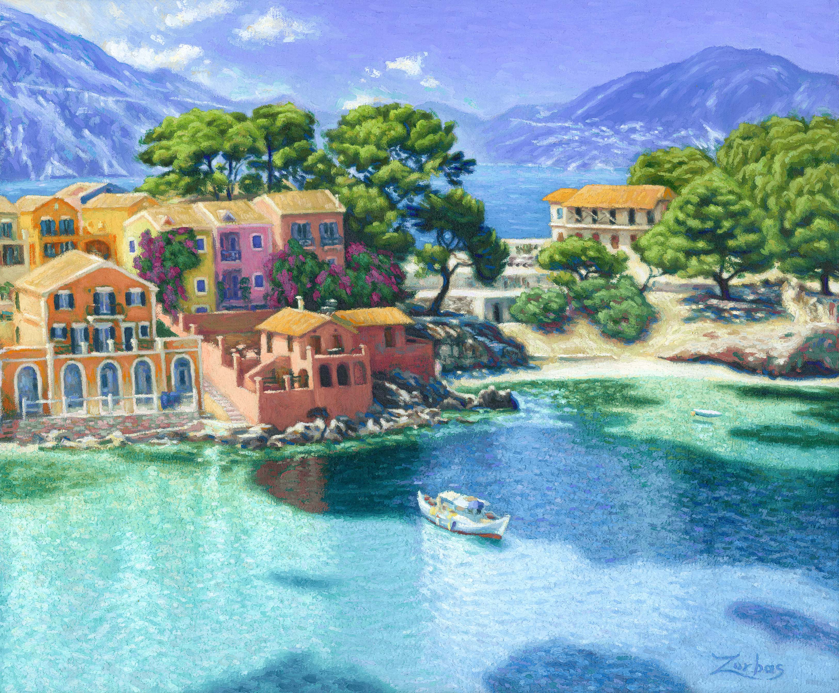 Zac Zorbas painting of Kefalonia